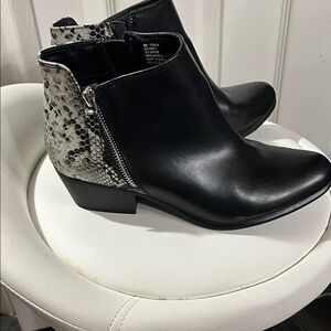 Black and Snake Print Ankle Boots
